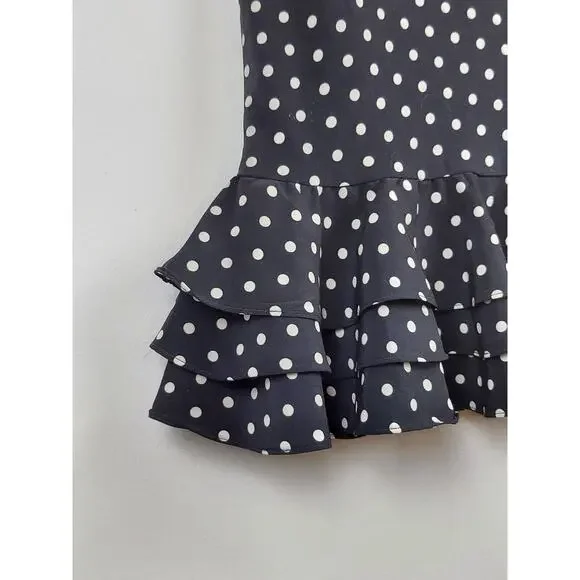 Evan Picón Women's Size 4 Ruffle Knee Length Pencil Skirt Black White Polka Dots - Picture 5 of 10